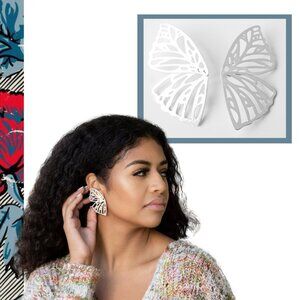 Plunder Silver Butterfly Earrings Cutout Statement Lightweight